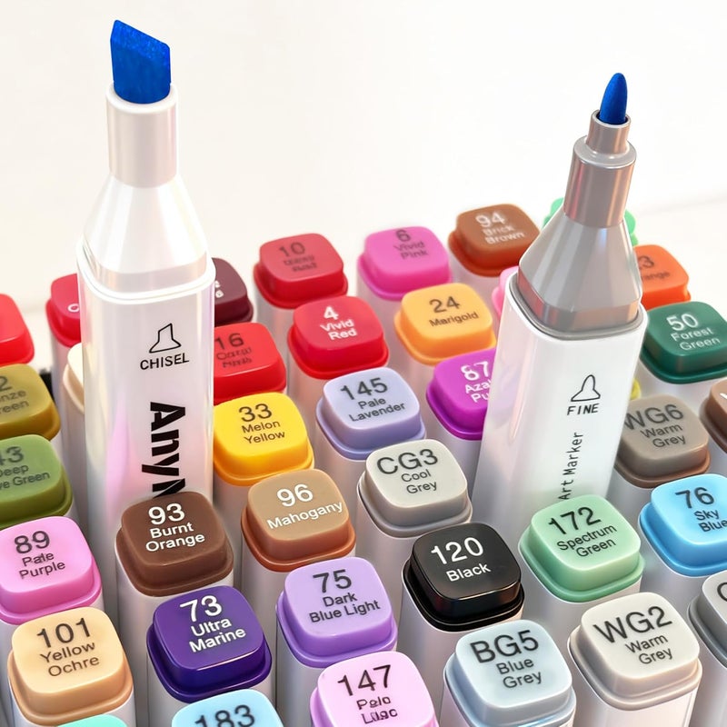 Anymark Alcohol Markers, 100 Colors Dual Tip Art Coloring Markers Set for Adult Book Drawing Sketching Painting, Chisel & Fine, White Penholder - Image 3